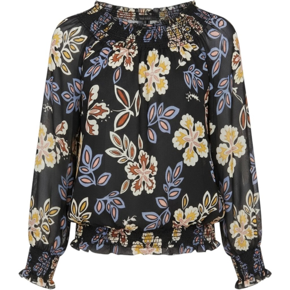 Tory Burch Indie Floral Silk Smocked Peasant Blouse Black Hopewell Boho 2